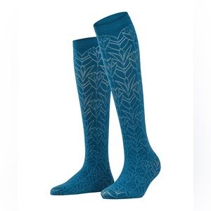 Falke Teal Patterned Women's Knee-High Socks Size 35-38 NWT 40 Denier